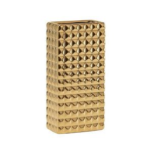 FINA DIAMOND STUDDED GOLD CERAMIC 9.5H” RECTANGLE VASE