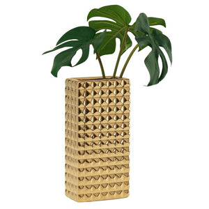 FINA DIAMOND STUDDED GOLD CERAMIC 9.5H” RECTANGLE VASE