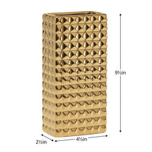 Load image into Gallery viewer, FINA DIAMOND STUDDED GOLD CERAMIC 9.5H” RECTANGLE VASE