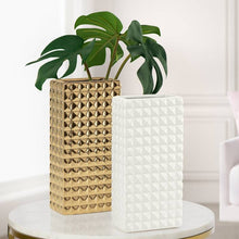 Load image into Gallery viewer, FINA DIAMOND STUDDED GOLD CERAMIC 9.5H” RECTANGLE VASE