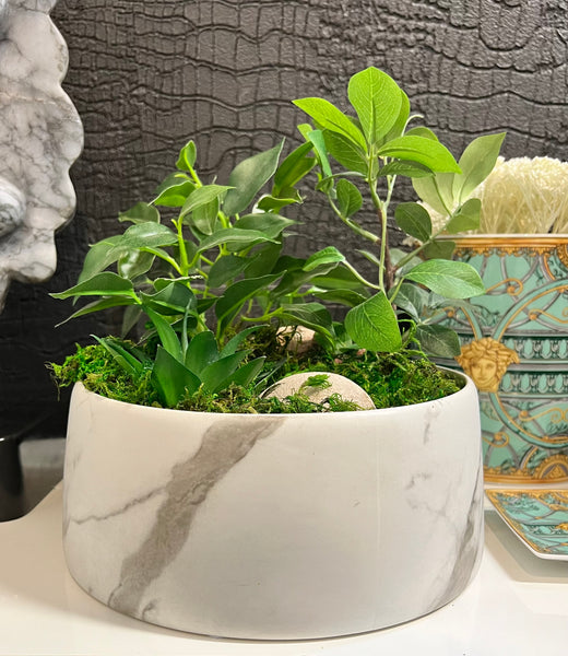 Marble Ceramic Dia Bowl with faux greenery