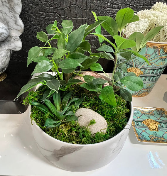 Marble Ceramic Dia Bowl with faux greenery