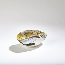 Load image into Gallery viewer, PLEATED BOWL-AMBER/BLUE FILIGREE