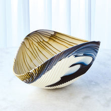 Load image into Gallery viewer, PLEATED BOWL-AMBER/BLUE FILIGREE